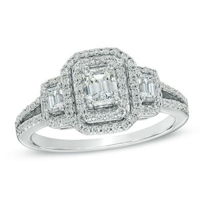 Past present future emerald shop cut diamond ring